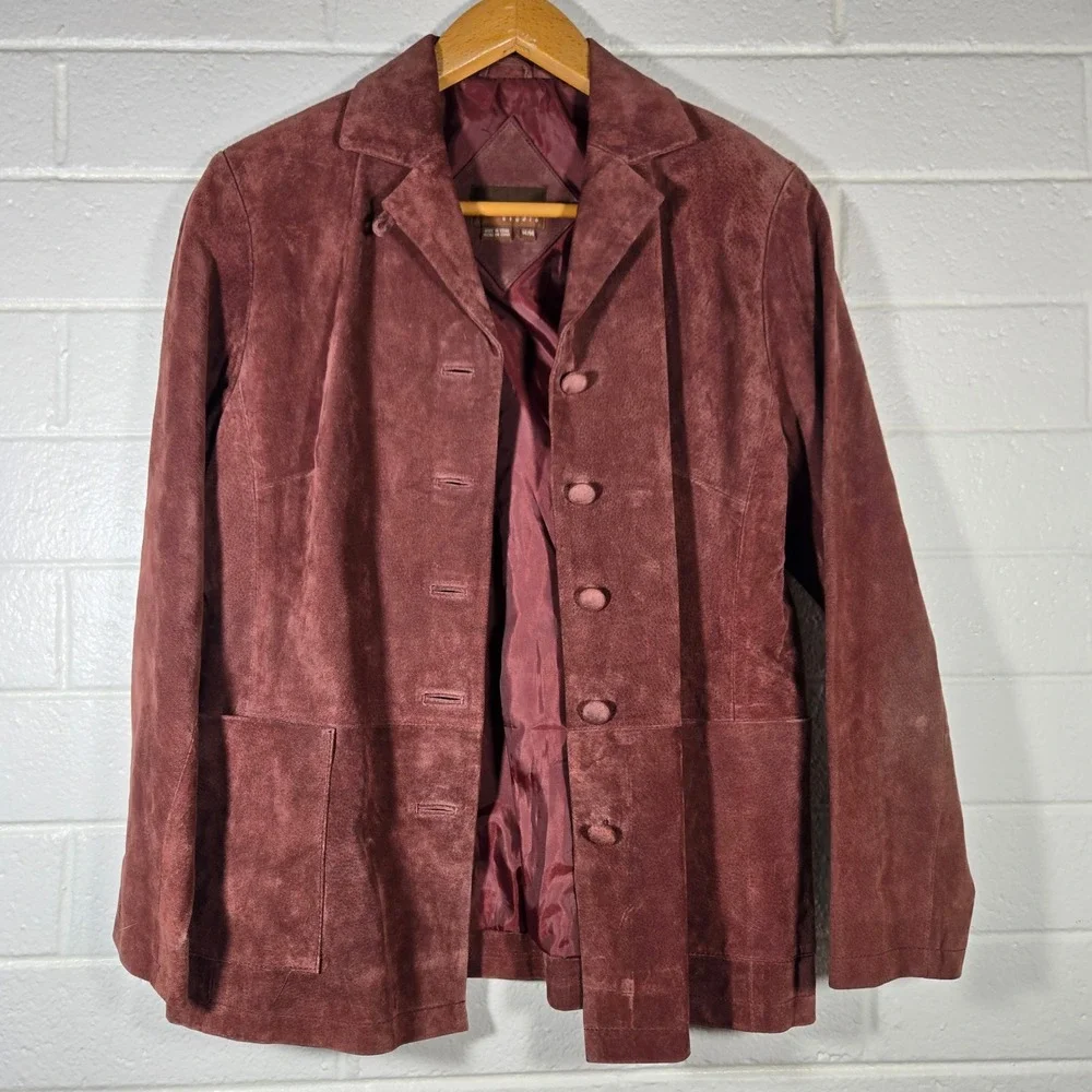 Vtg Stan Herman Studio Suede Leather Jacket Medium‎ Burgundy Blazer Boho Casual